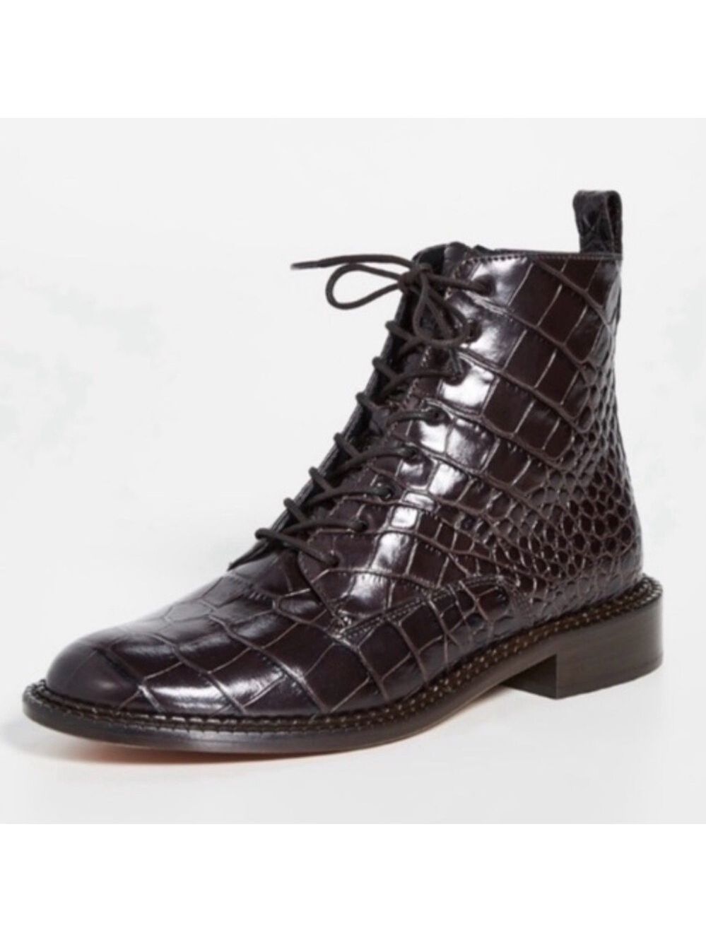 PERTINI CROC EMBOSSED BROWN LACE UP BOOTIE WITH SIDE ZIP WOMENS SZ 37
